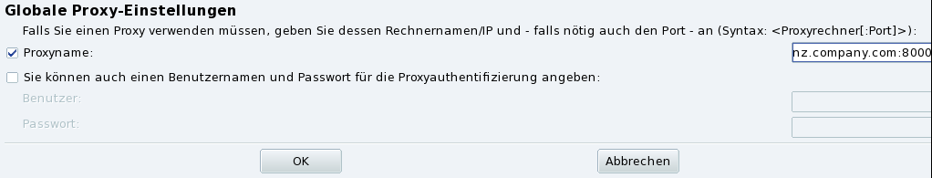 Angabe eines Proxys für externe Quellen