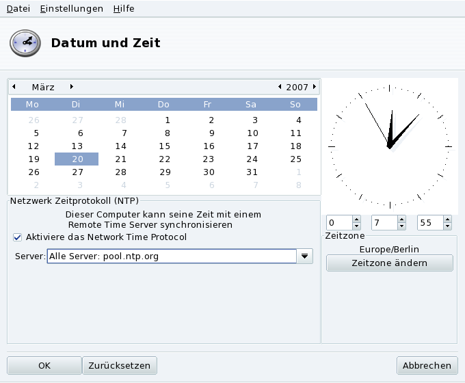 Ändern von Datum und Zeit