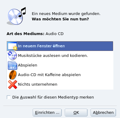 Eine Audio-CD wurde eingelegt