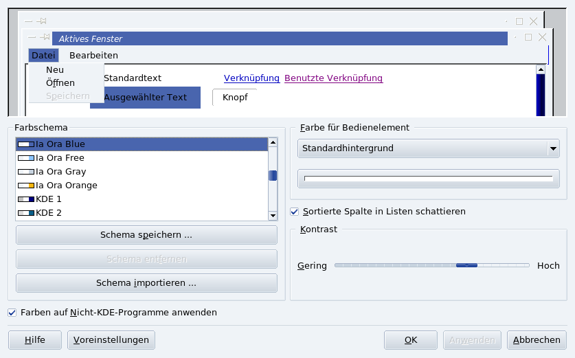 Wechseln des KDE-Farbschemas