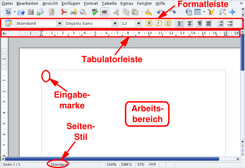 OpenOffice.org Writer Arbeitsoberfläche