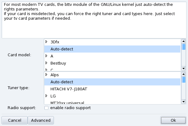 Choosing the TV Card Model