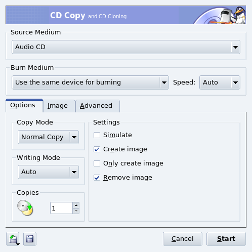Setting Options to Copy a CD