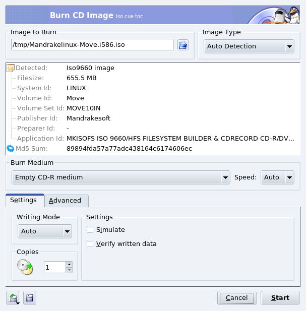 Burn CD Image Options