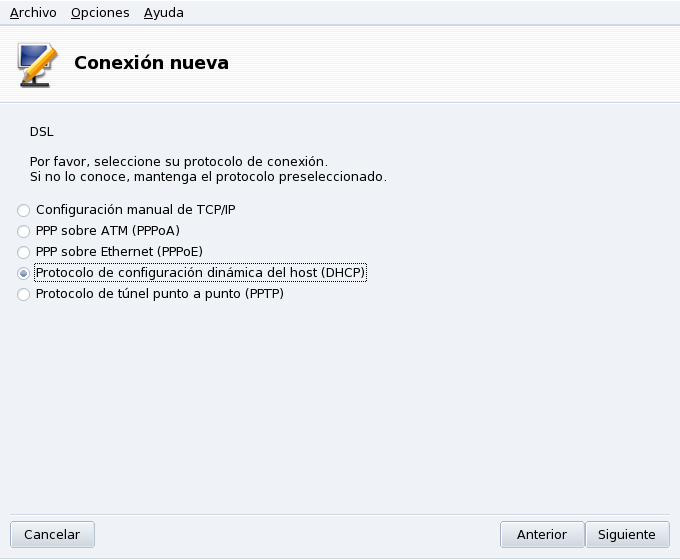 Configurando el tipo de conexión DSL