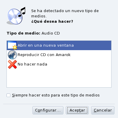 Se ha insertado un CD de audio