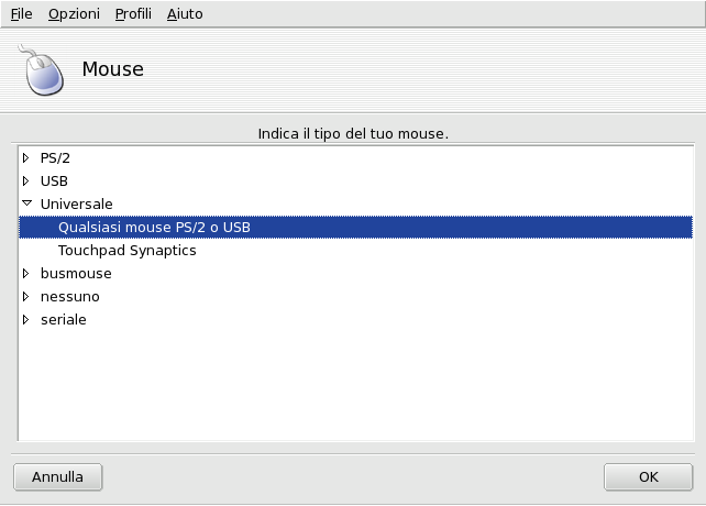 Scelta di un tipo di mouse differente